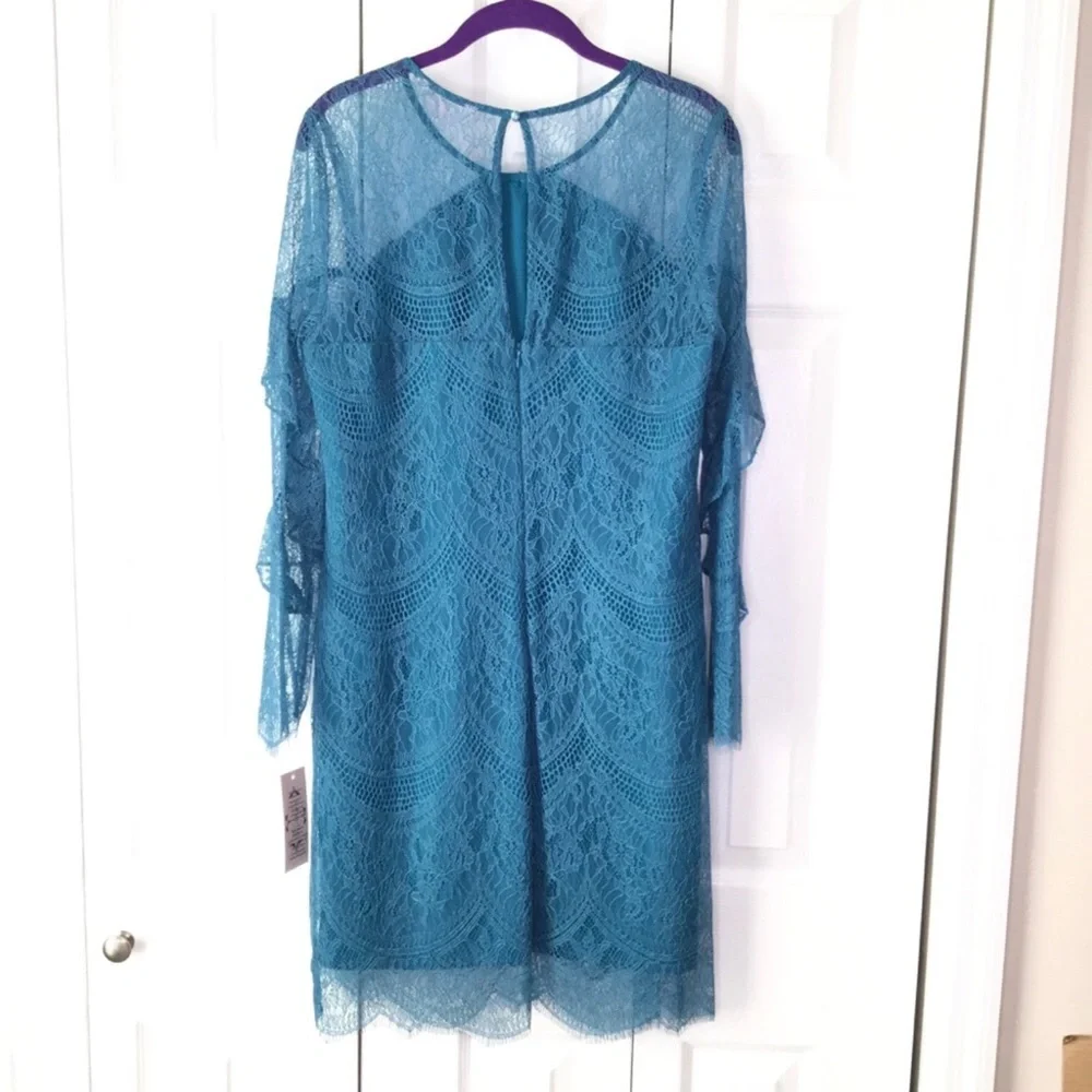 Nanette Nanette Lepore Poetic Love Dragonfly Teal Lace Overlay Dress 12 NWT